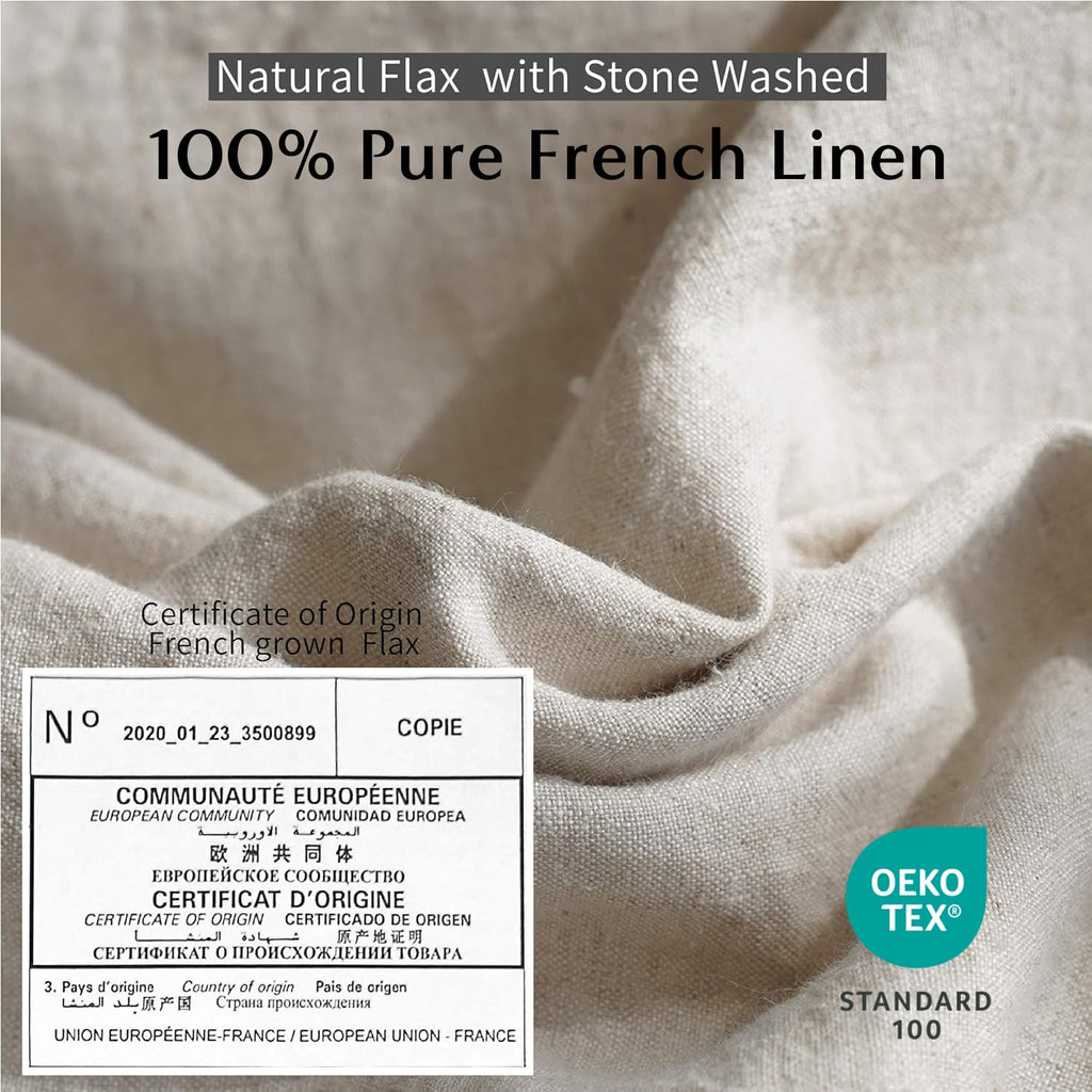 100% Washed Linen Duvet Cover with Pom Pom Trim, Natural French Flax Bedding Set Soft Breathable, 1 Farmhouse Boho