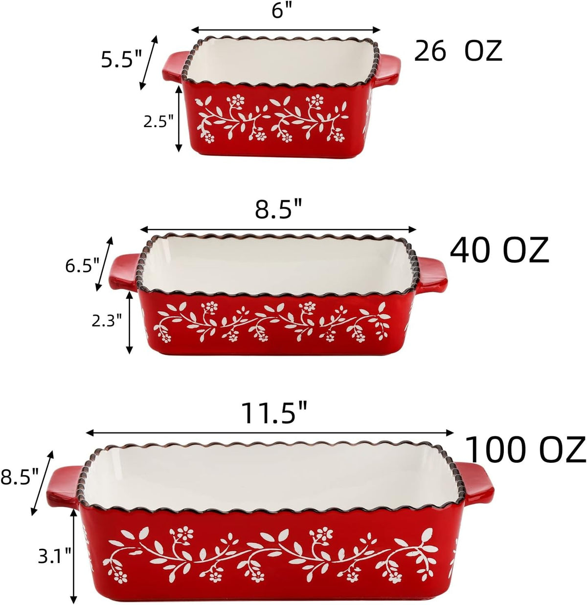 3 Pack Ceramic Bakeware Set, Porcelain Rectangular Dish Lasagna Pans for Cooking, Kitchen, Casserole Dishes, Cake