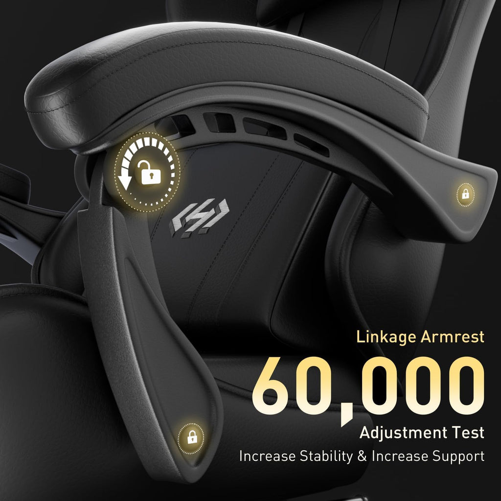 Gaming Chair with Footrest, Lumbar Support & Headrest, Black