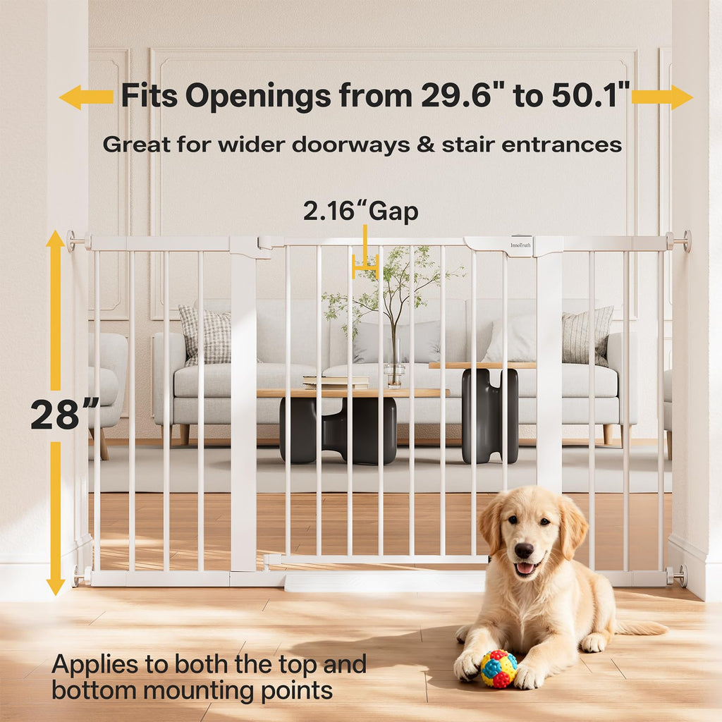 29.6-50.1 in Extra Wide Baby Gate for Stairs and Doorways, White
