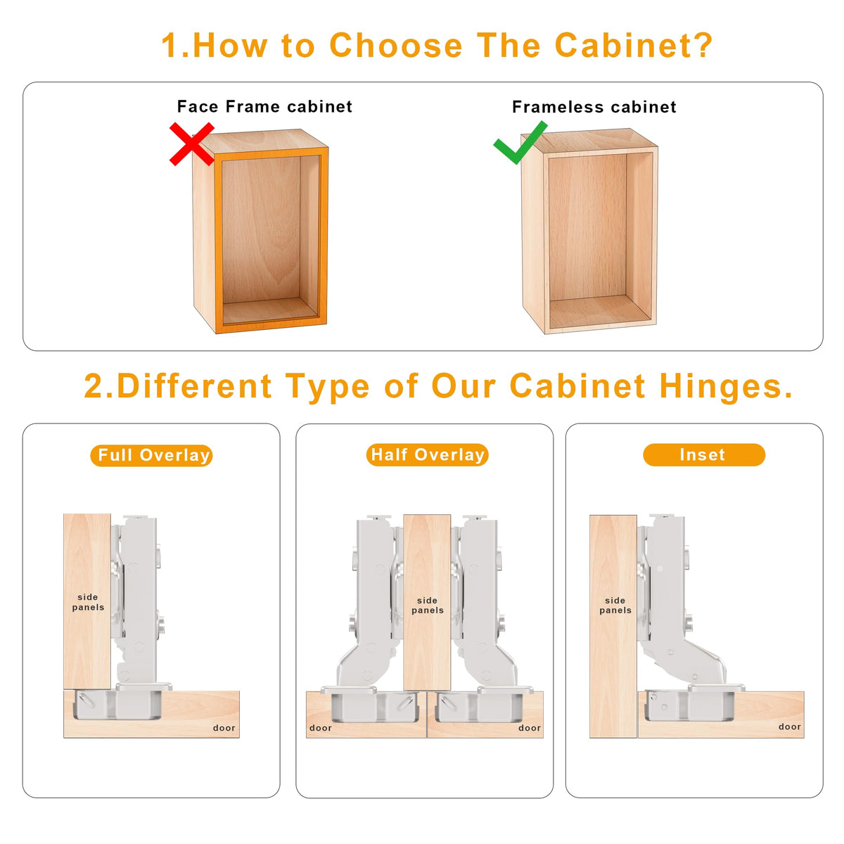 4Pcs Frameless Soft Close Half Overlay Cabinet Hinges