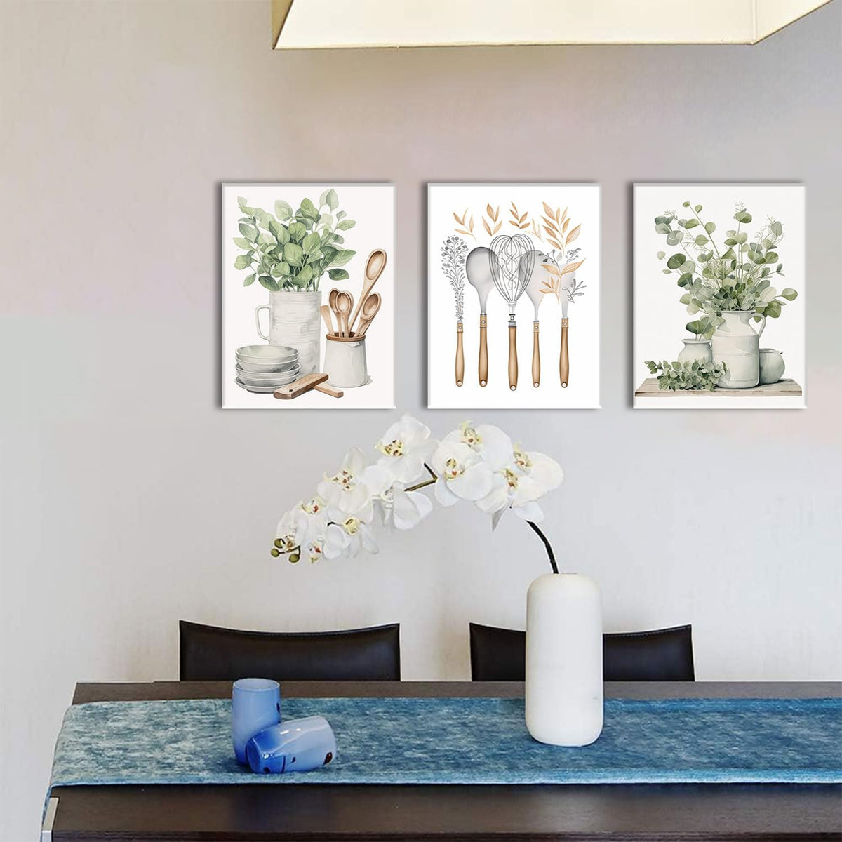 Kitchen Wall Decor 3 Piece Sage Green Botanical Prints 16"x24"