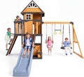Wooden Swing Sets Playground with Slide Outdoor Playset All in One Whi