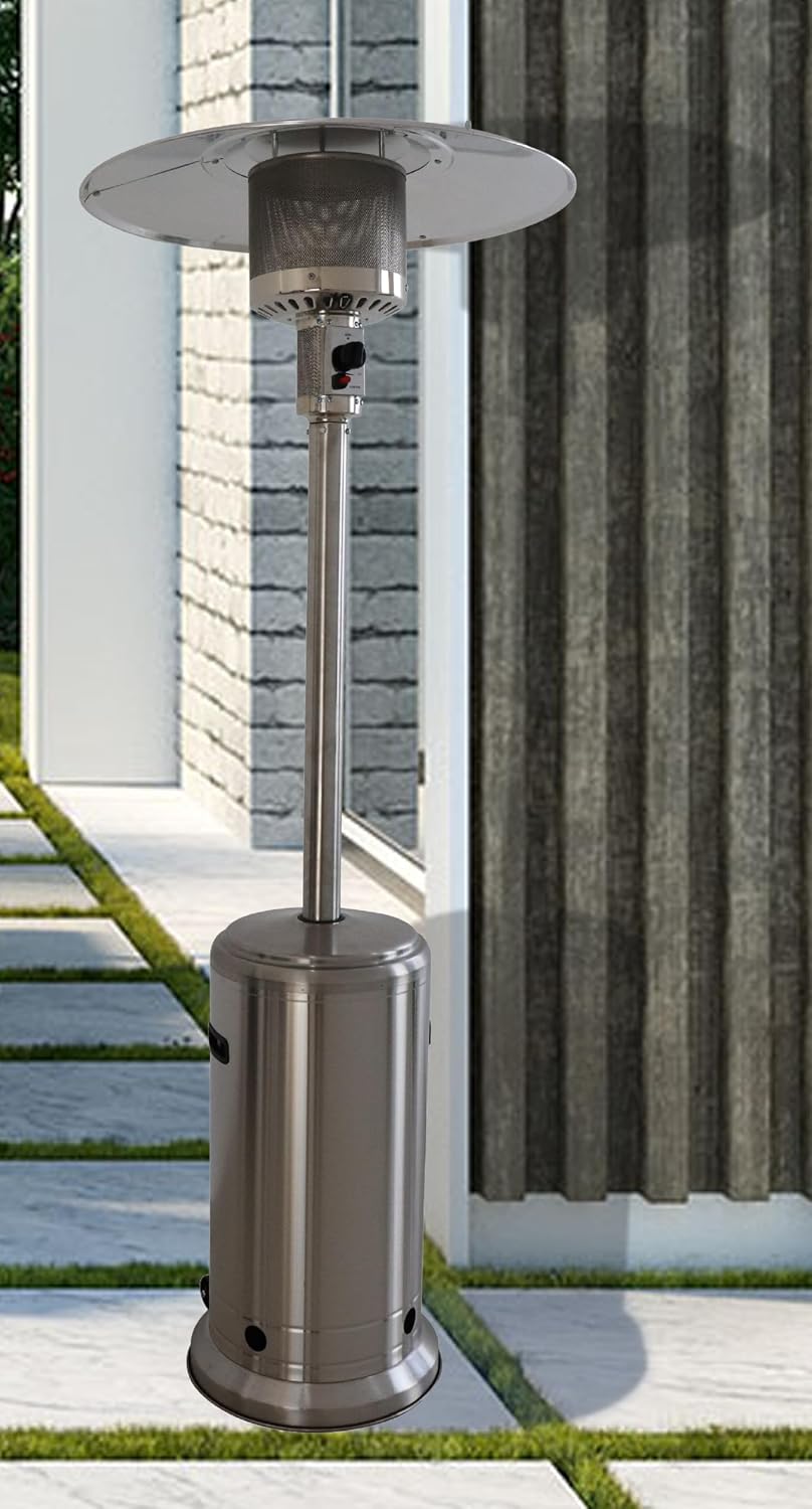 32in Propane Patio Heater, 46000 BTU Steel Gray Outdoor Standing Heater | Extensive Heating Radius With Quiet