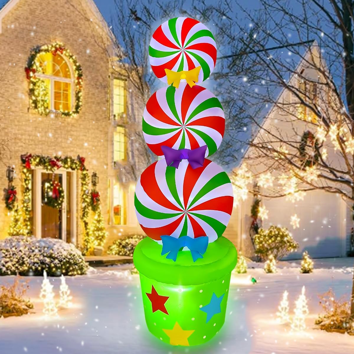 6FT Christmas Inflatables Candy Yard Sign LED Lighted Christmas Inflatable Outdoor Decoration for Garden Home Lawn