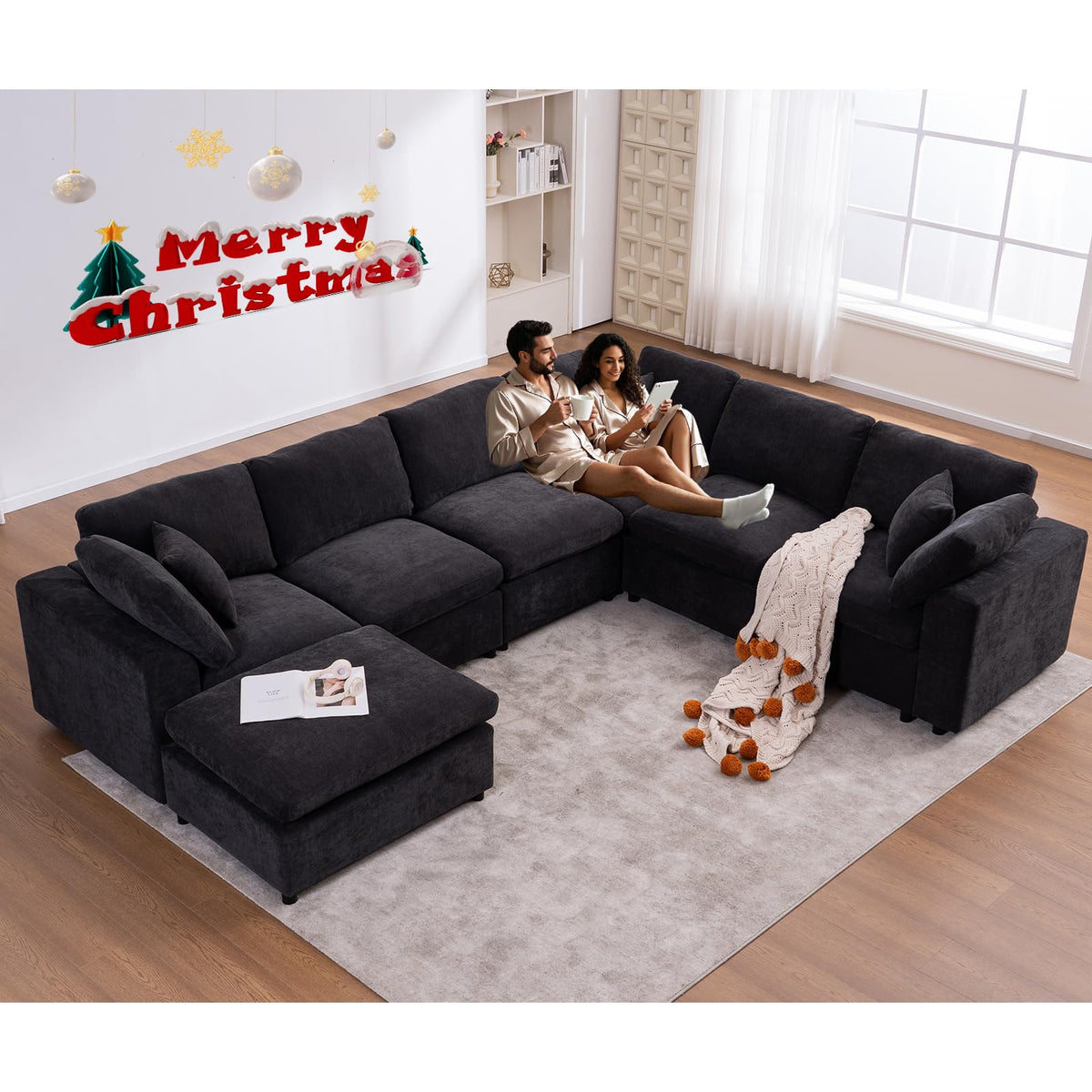 Oversized Modular Sectional Sofa, Couches, Black