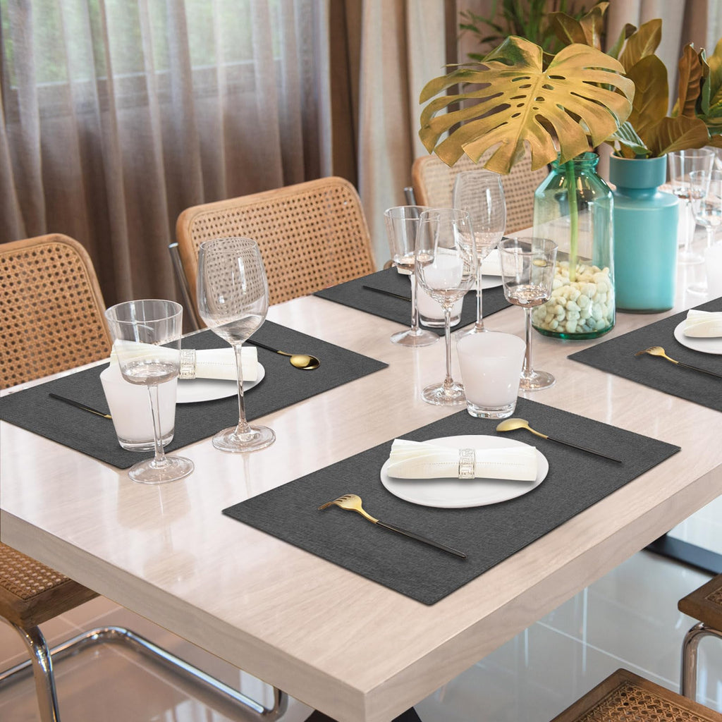 Cloth Placemats Set of 4, Cotton Linen Blend Place Mats, Dark Gray
