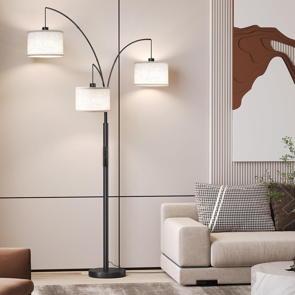 3 Lights Floor Lamp with Remote Control and 3 Stepless Dimmable Bulbs, 78" Tall Standing Lamp with Hanging Drum Shade