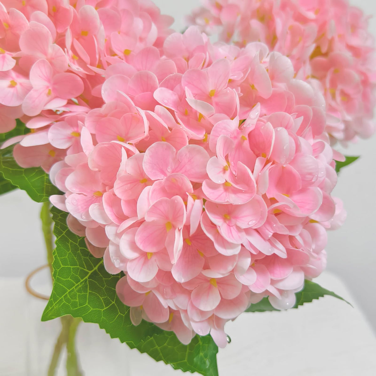 Real Touch Pink Hydrangea Artificial with Stems, Fake Silk for Outdoors, 3 Pcs Artificial Decor Wedding Bouquets