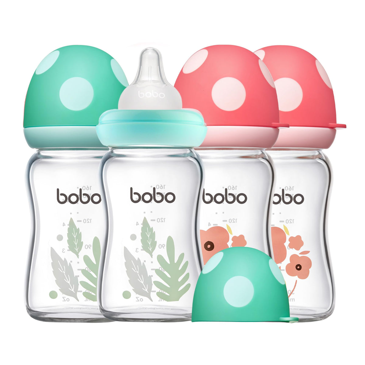 Natural Glass Baby Bottles, 5.4oz Multicolored 4‐Pack
