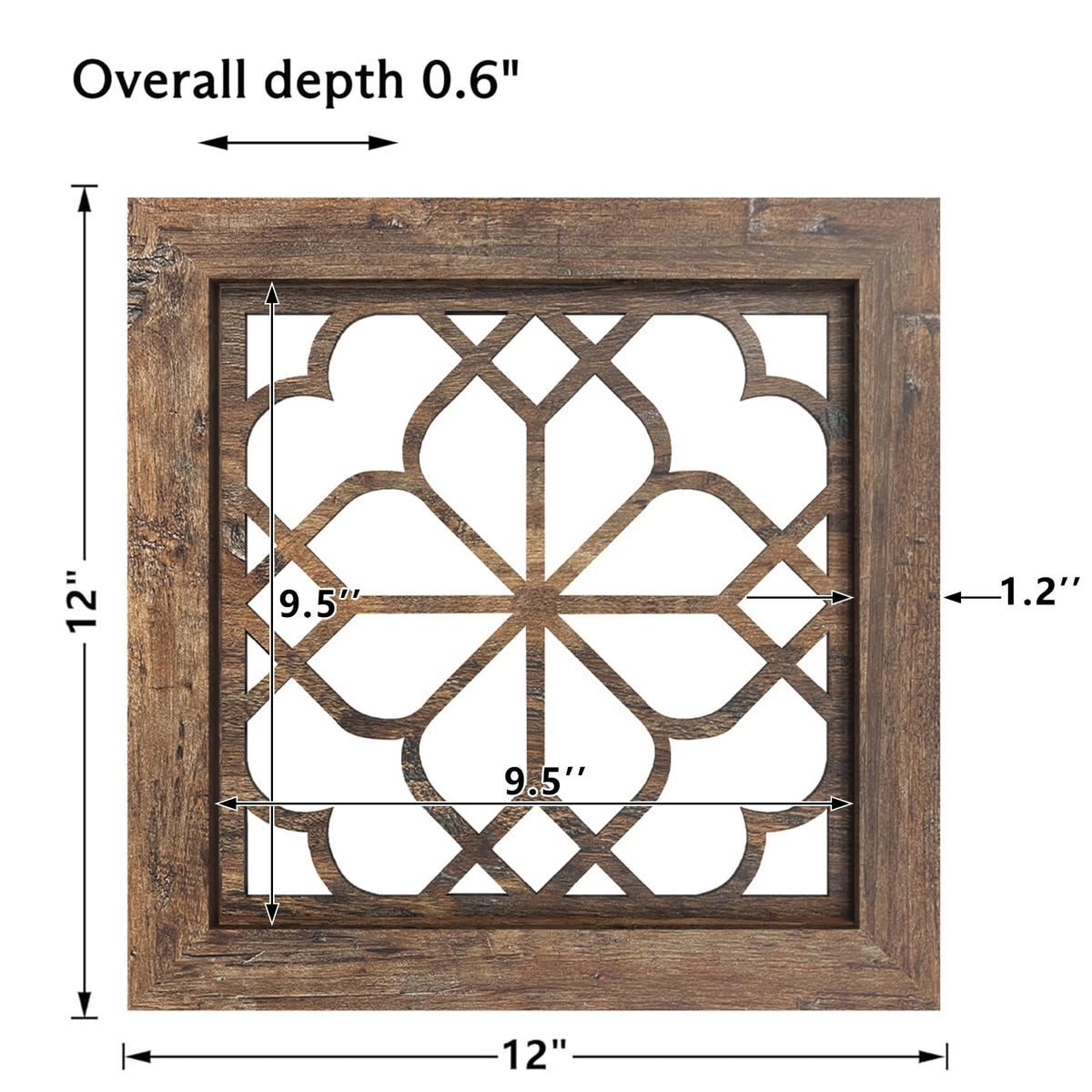Set of 4 Boho Wall Mirrors with Carved Floral Design, 12x12 Inch Rustic Farmhouse Accent Mirrors, Vintage Style