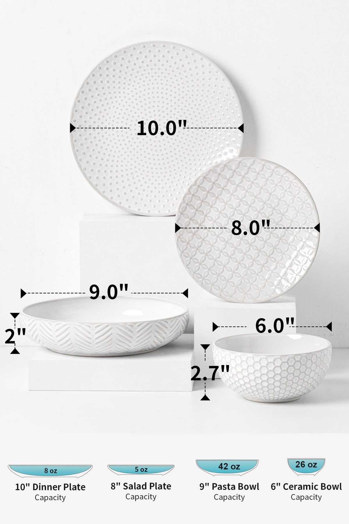24 Piece Dinnerware Sets for 8, Premium Stoneware Plates and Bowls Sets with pasta and soup bowls, Microwave &