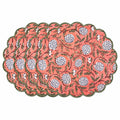 Floral Block Print Round Placemats 15 in, Set of 4, Dark Salmon Pink
