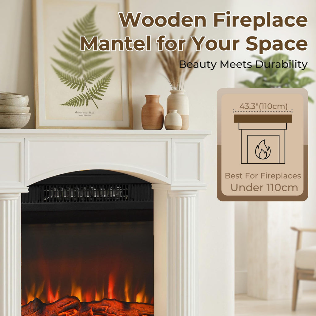 Modern Fireplace Mantel Freestanding with Leg 43.25"x42.75"White