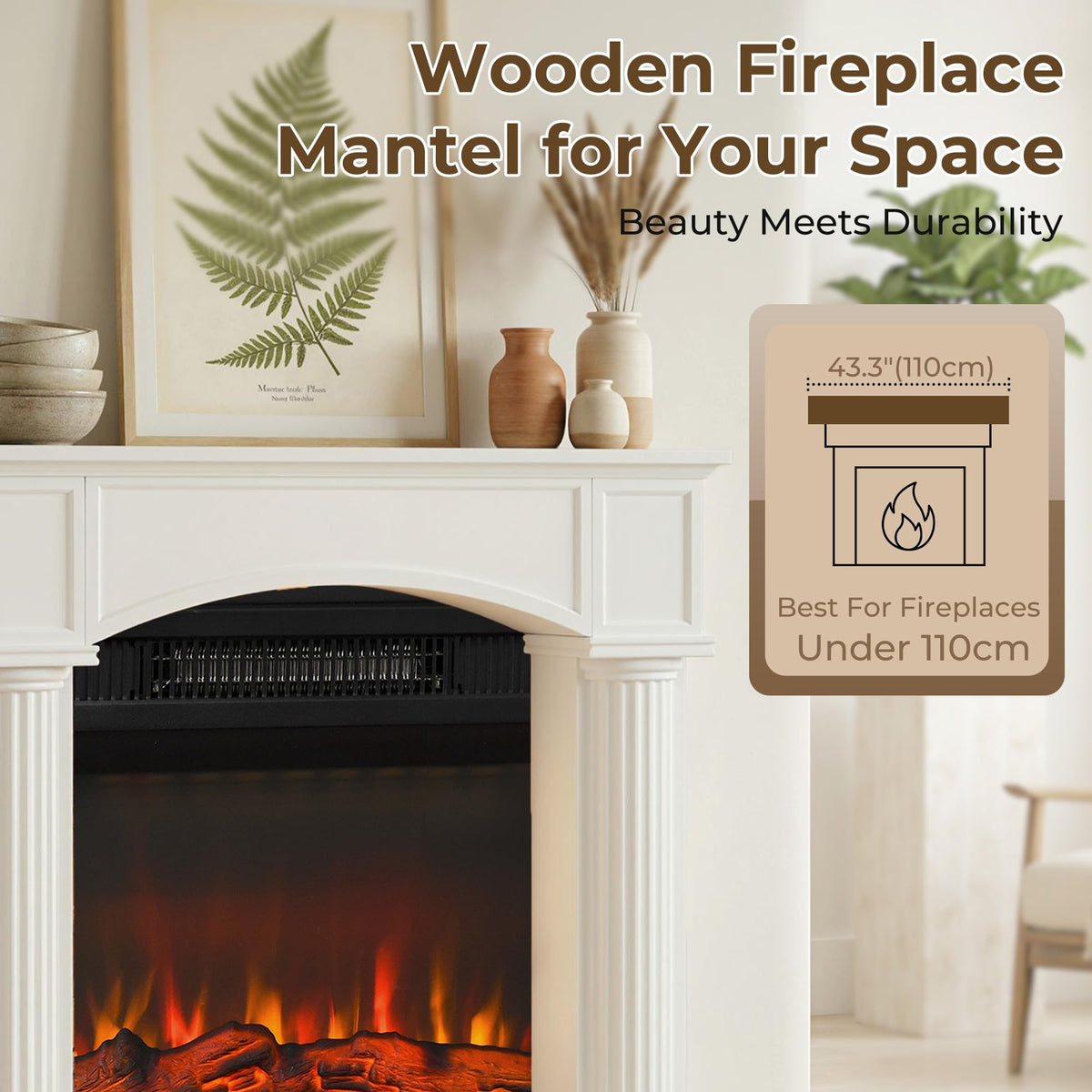 Modern Fireplace Mantel Freestanding with Leg 43.25"x42.75"White
