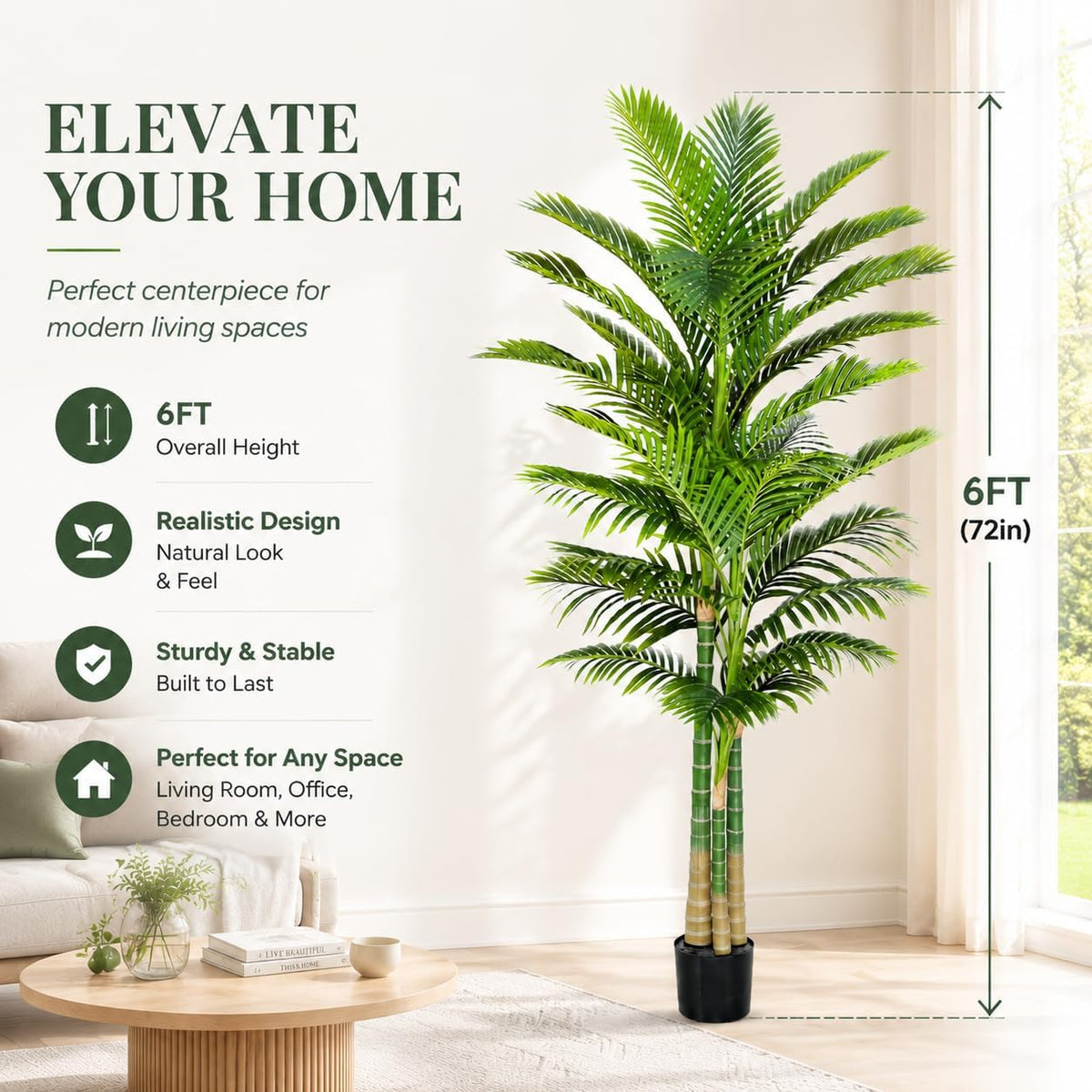 Artificial Palm Tree Indoor Plant (Black, 6FT)