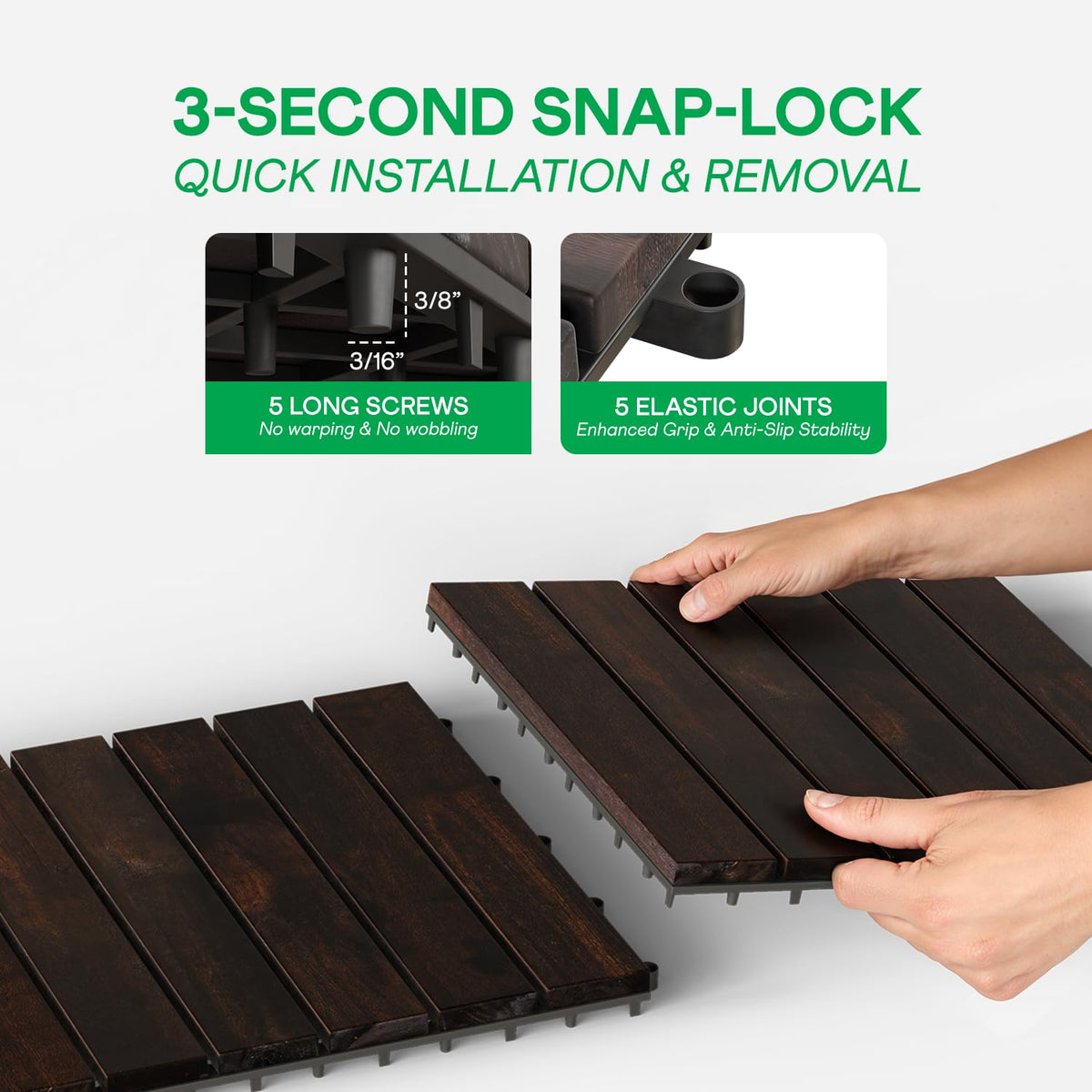 Interlocking Deck Tiles 9.6 SQFT - 10PCS Waterproof Acacia Wood Patio Tiles, Flooring Tiles for Indoor and Outdoor