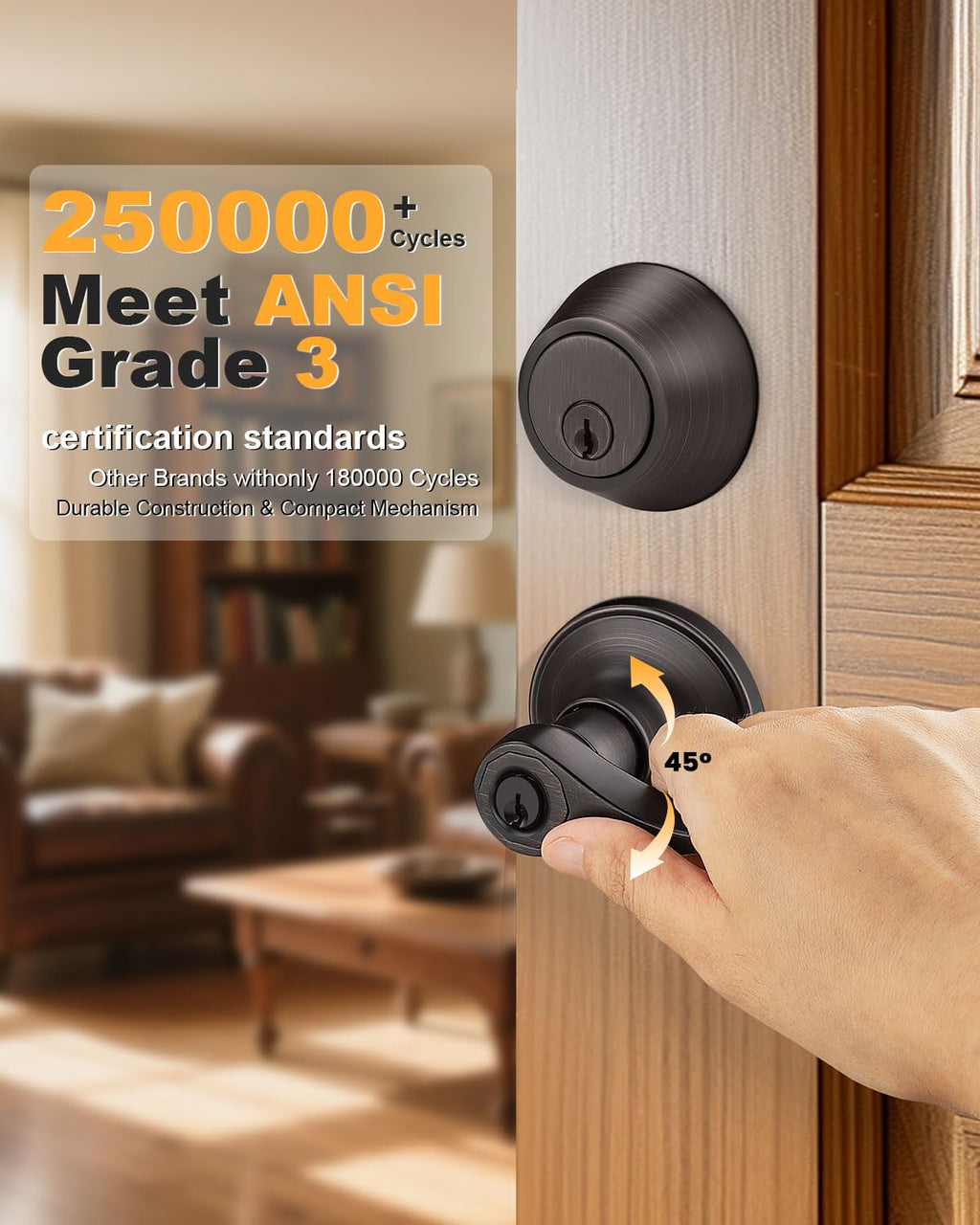 Front/Exterior Door Lever Lockset with Single Cylinder Deadbolt, 1 Pack Keyed Alike Oil Rubbed Bronze Combination