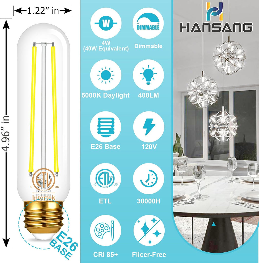 E26 T10 Edison LED Light Bulbs 40W Equivalent 5000K Daylight