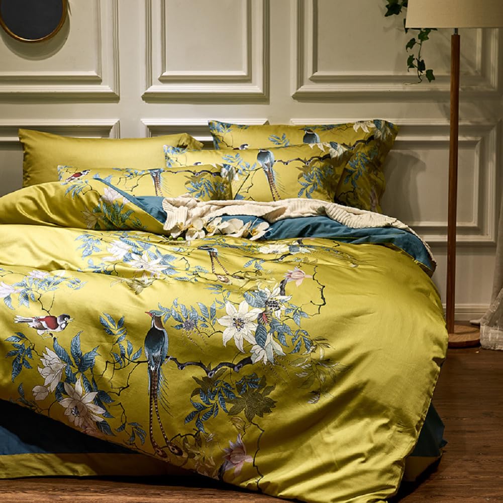 Birds Floral Duvet Cover Set Full Size Flower Bird Pattern Boho Duvet Cover Cotton Vintage Floral Bedding Set Garden