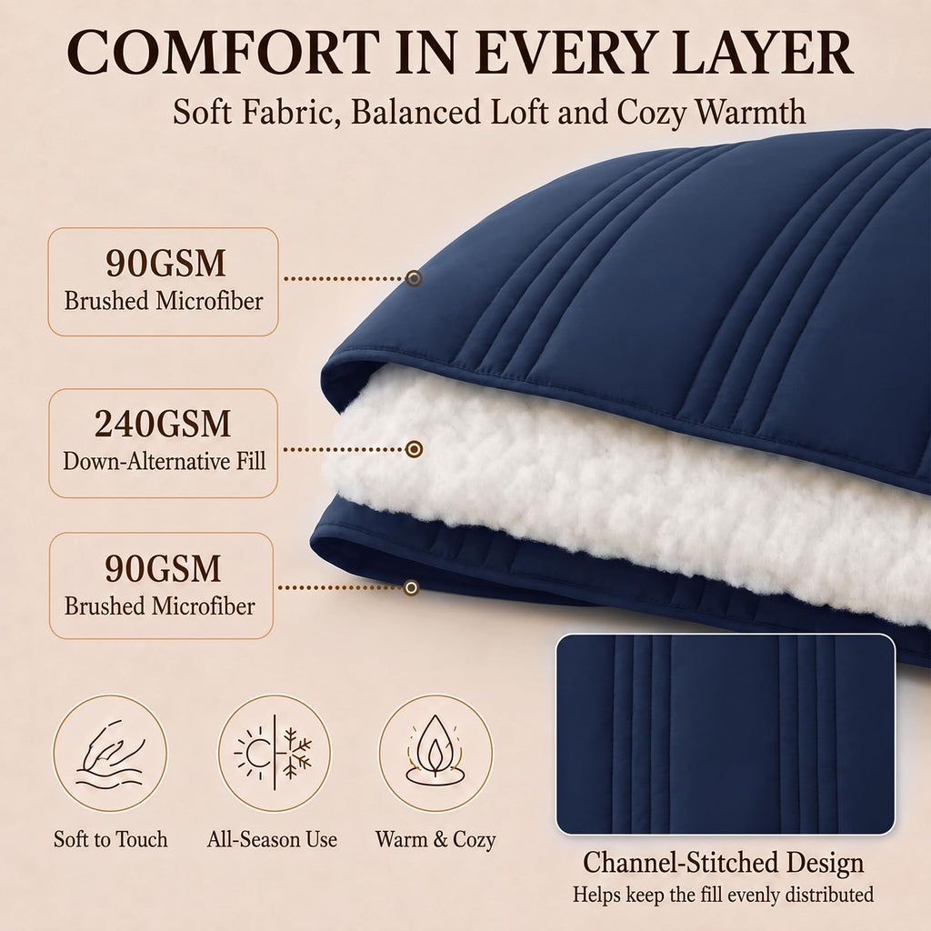 Comforter Set Navy Blue - 7 Pieces Bed in a Bag