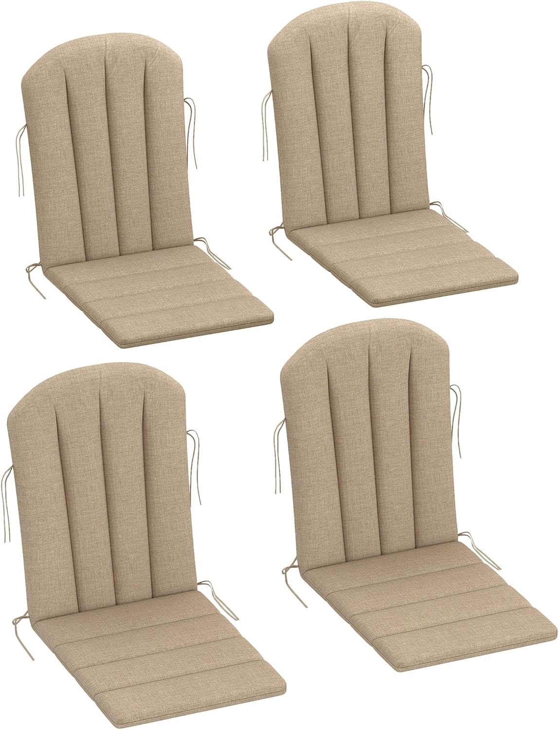 Adirondack Chair Cushion Set of 4, 49" x 20" x 2", Beige | Outdoor Cushions with Ties, 25D High-Density Foam, High