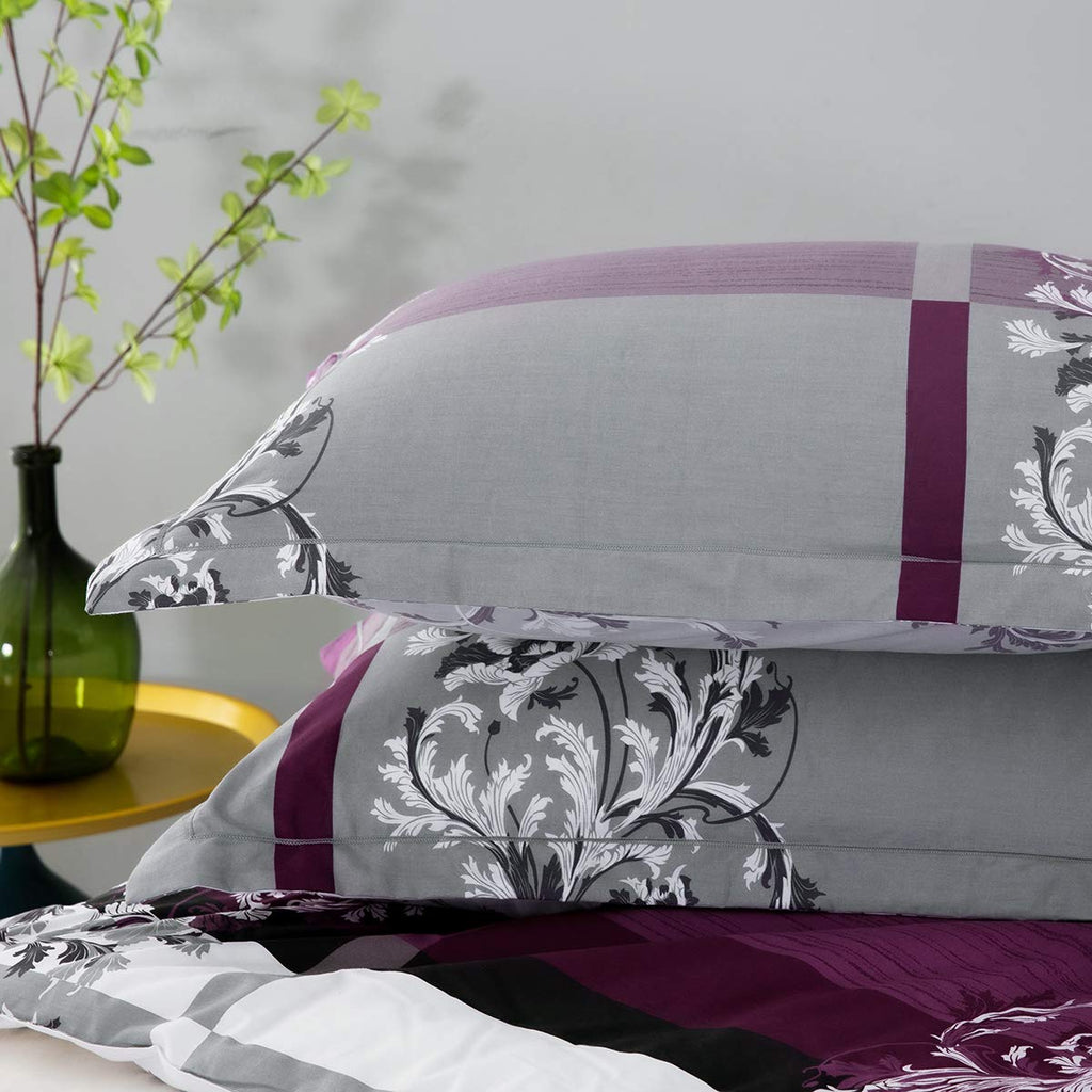 Comforter Twin Size, 600 Thread Count Cotton Grey Paisley & Purple Comforter Sets, Down Alternative Bedding Set