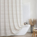 Extra Long Linen Shower Curtain 96 Inch Long, Boho Chic Textured Soft Fabric Heavy Duty Cloth Bathroom Shower Curtain