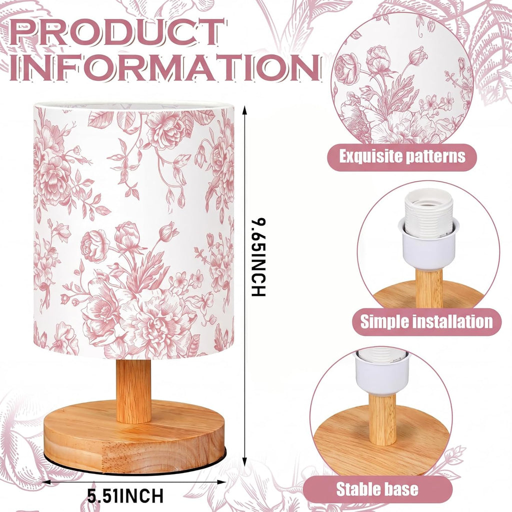 Pink Floral Bedside Table Lamp for Kids Bedroom