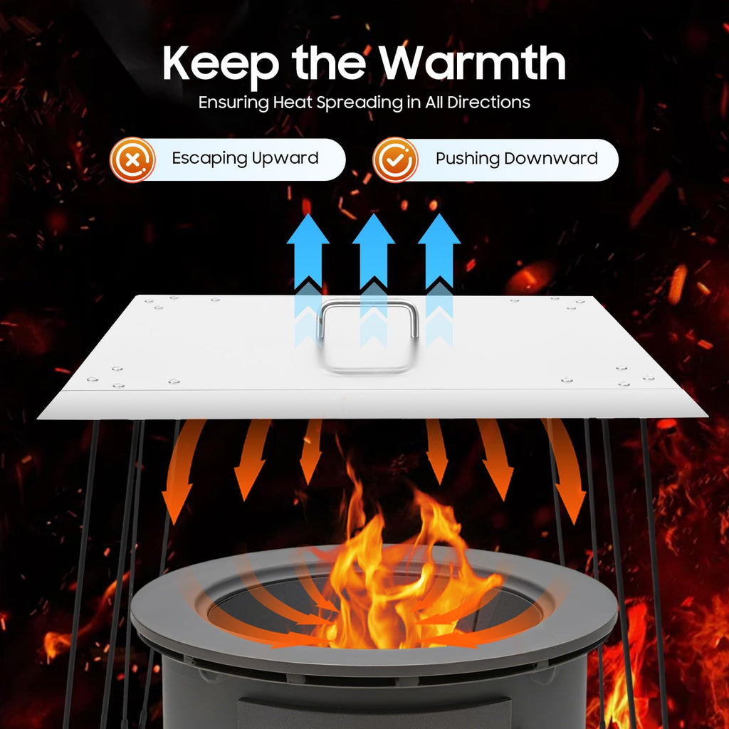 Pit Heat Deflector, 24 x 24 x 24 Inch Square Fire Pit Burner Cover to Push Heat Down and Out Stainless Steel Fires