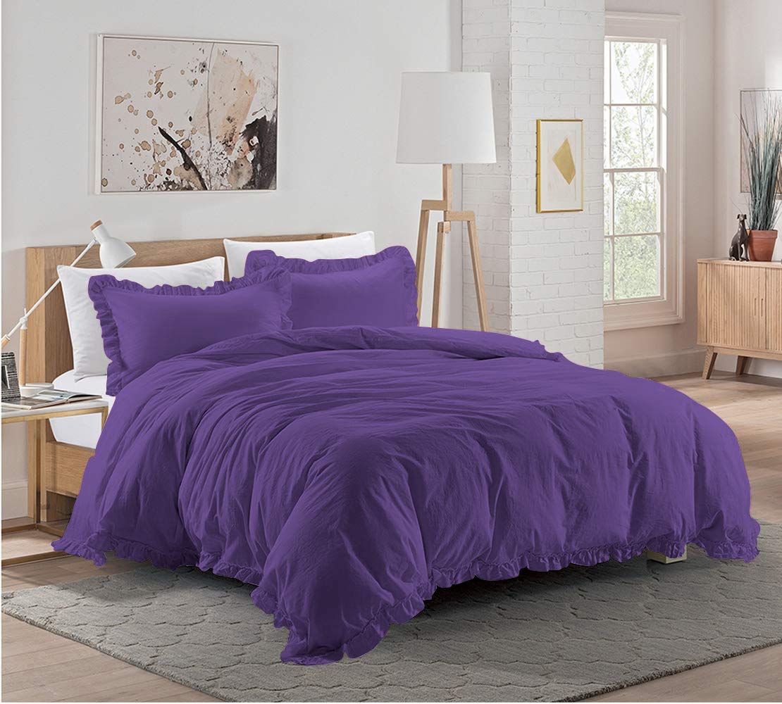 3 Pieces Ruffle Duvet Cover Set with Zipper Closure, 100% Egyptian Cotton 1000 Thread Count (Oversized Super King