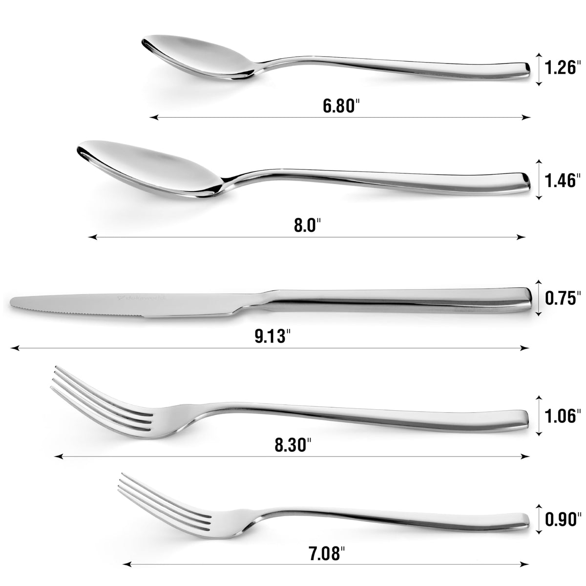 Modern Design Polished Flatware, Silverware Set for 8 persons, 40 Piece - Spoons, Forks, and Knives 18/10 Stainless