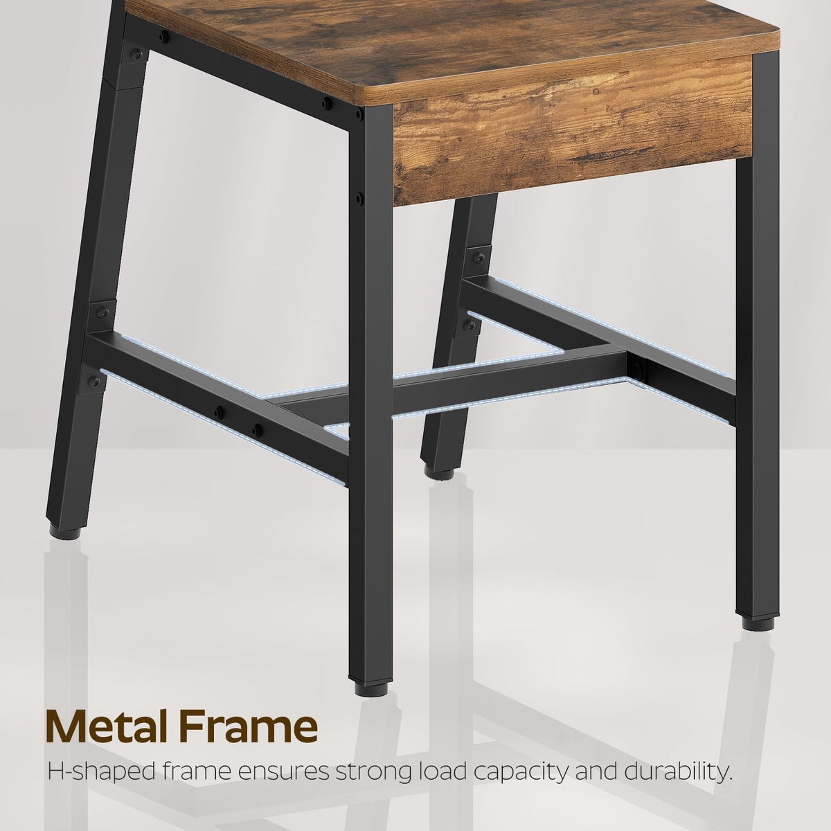 Dining Chairs Set of 4, Industrial Kitchen Chairs with Metal Frame, Slanted Back, Wooden Dining Chair Set, Rustic