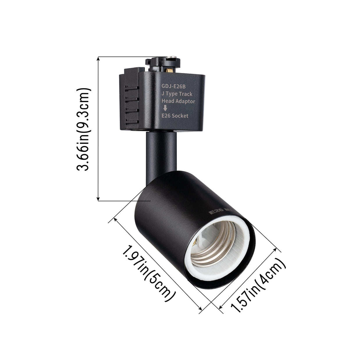 J Type Track Lighting Head to E26 Medium Screw Base Adapter Light Direction Adjustable Pack of 12 (Black)