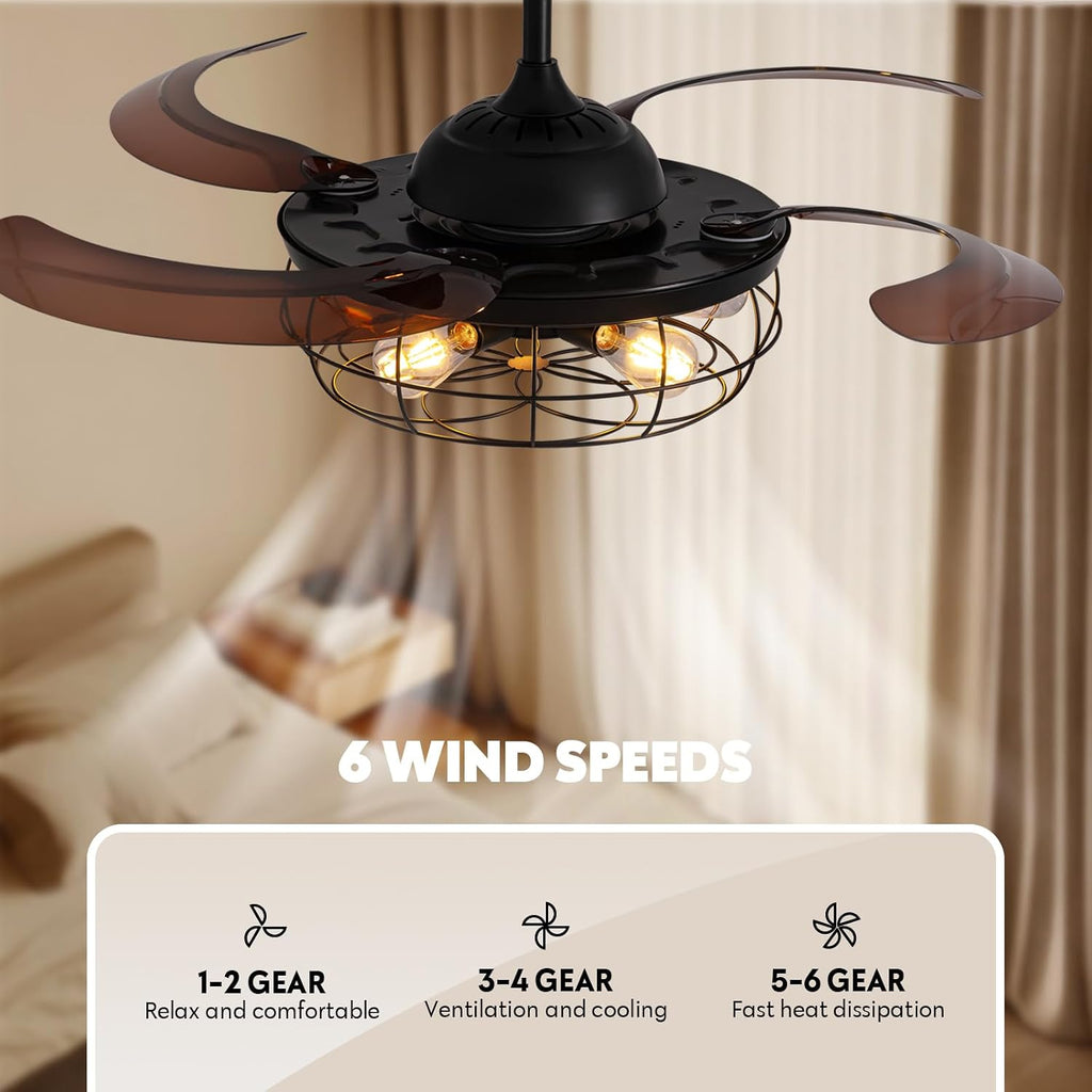 48" Black Chandelier Retractable Ceiling Fan with Light & Remote