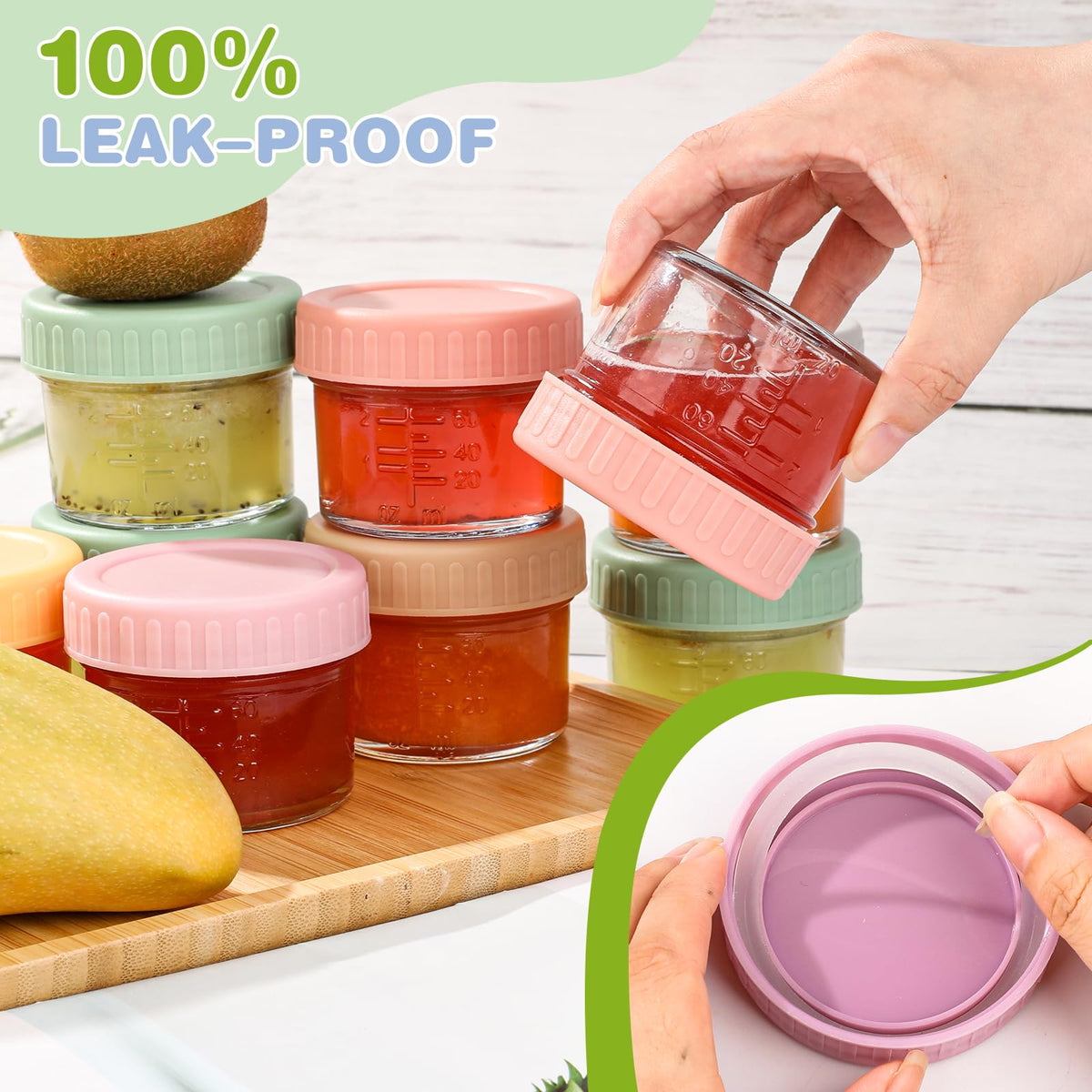 16 Pack Baby Food Containers, 4 oz Glass Baby Food Jars with Lids