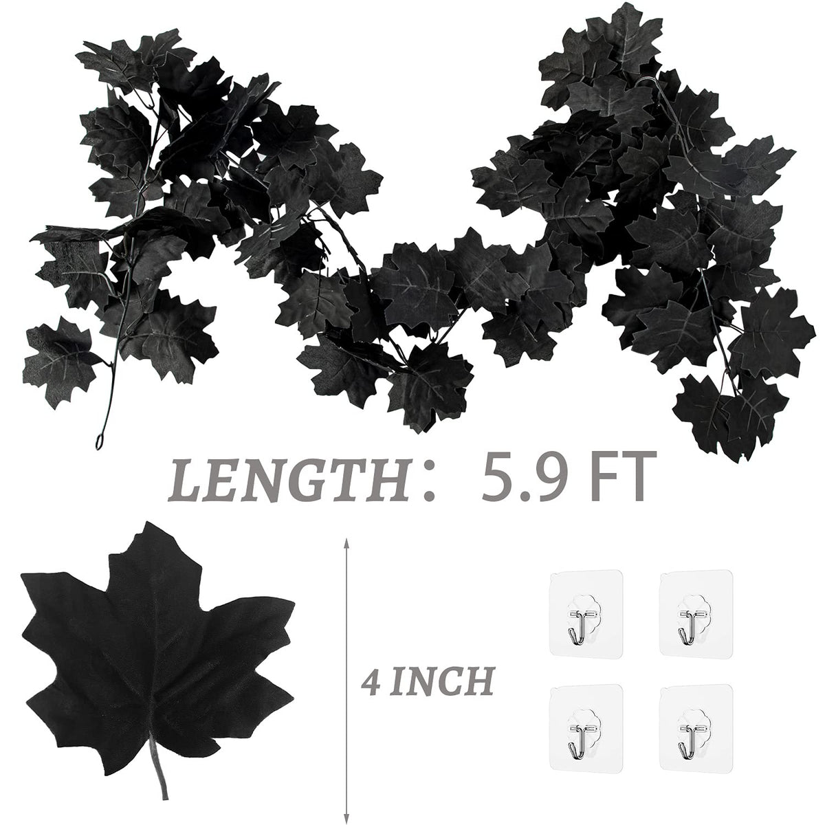 Black Leaf Garland, 8PCS Artificial Hanging Fall Maple Vines
