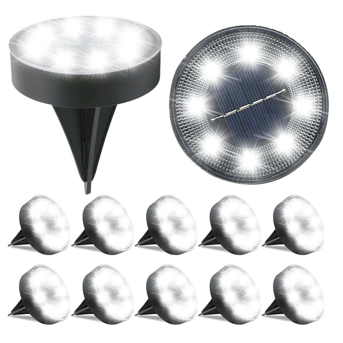Solar Ground Lights 12 Pack, IP68 Waterproof Solar In-Ground Light for Outdoor, Flat Landscape Lighting, Garden Disc