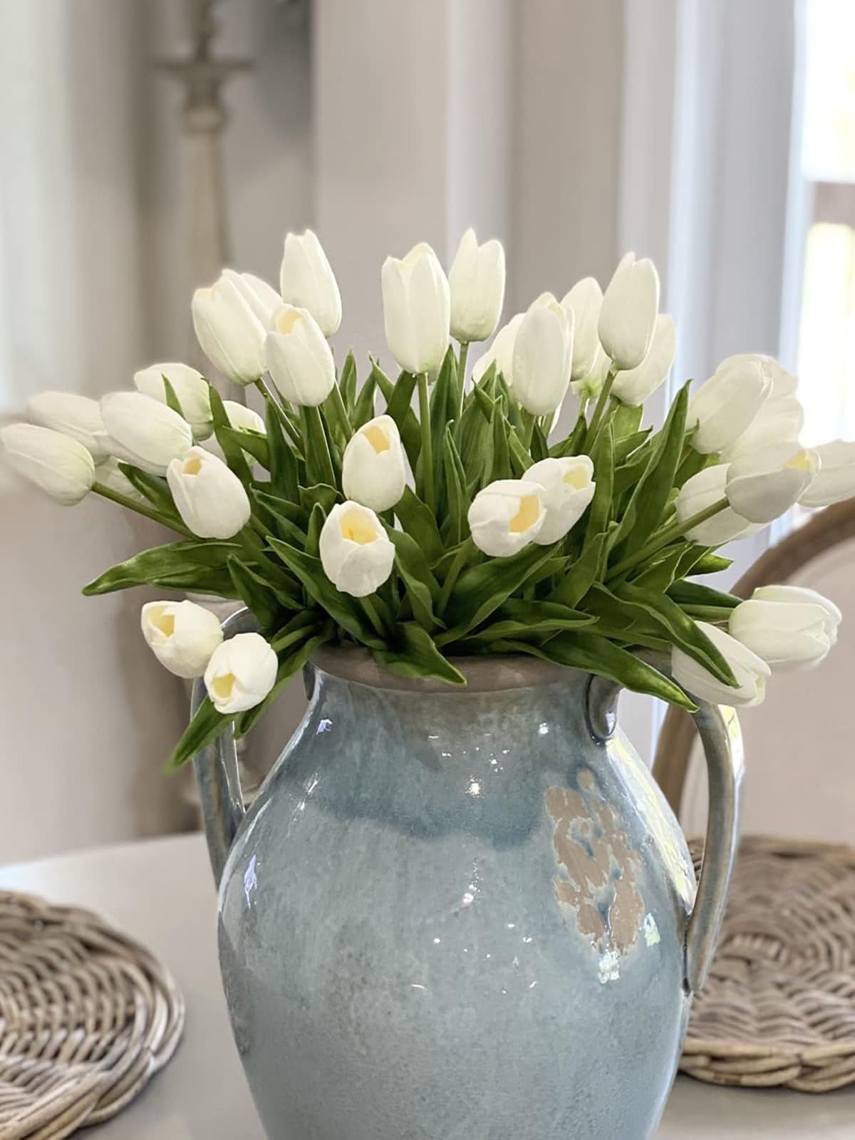 White Tulips Artificial Flowers 18Pcs Faux Silk Tulip Real Touch Tulip Fake Flowers Bouquets Arrangements for