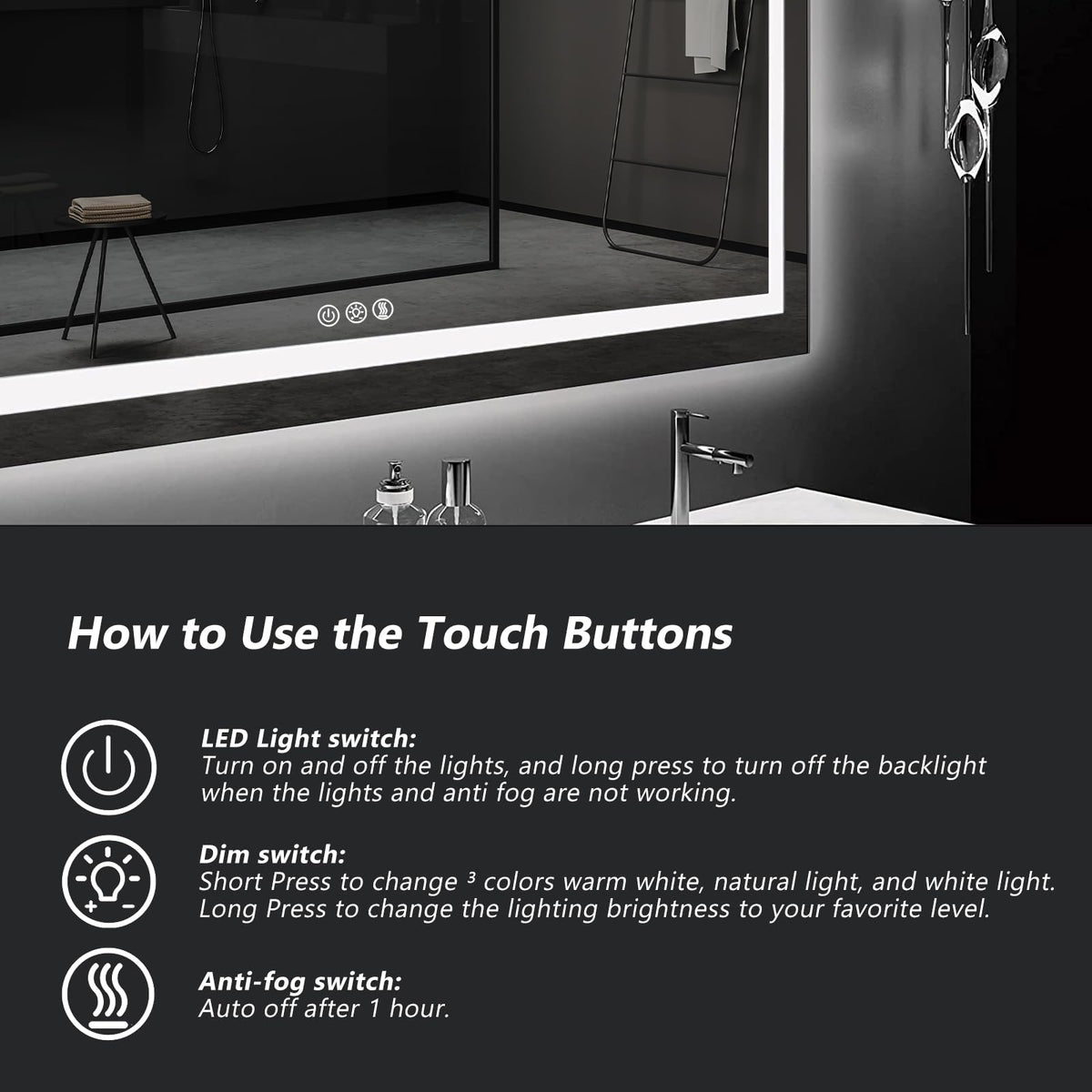 36x28 Inches LED Bathroom Mirror with Lights