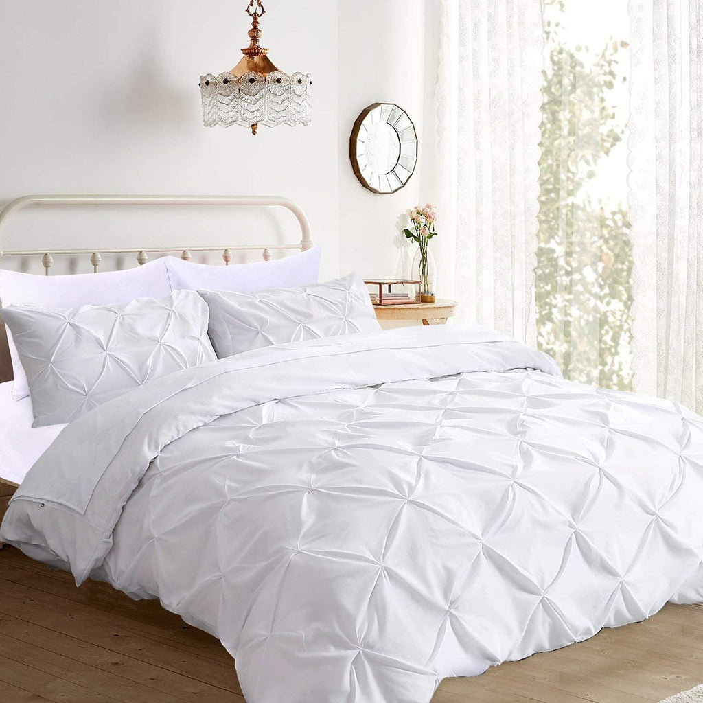 Pinch Pleated 1 Piece Duvet Cover 100% Egyptian Cotton 800 Thread Count with Zipper & Corner Ties, Oversized Super