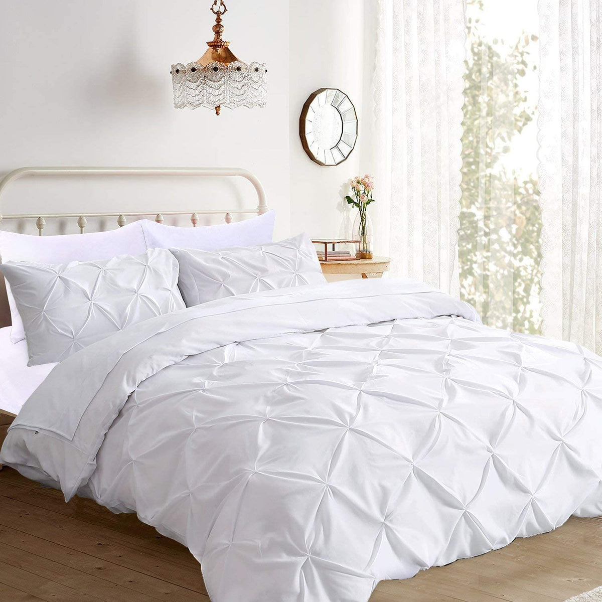 Pinch Pleated 1 Piece Duvet Cover 100% Egyptian Cotton 800 Thread Count with Zipper & Corner Ties, Oversized Super