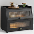 Large Countertop, Black Bread Storage Container made Bread, Double Layer Farmhouse Breadbox Organizer Counter