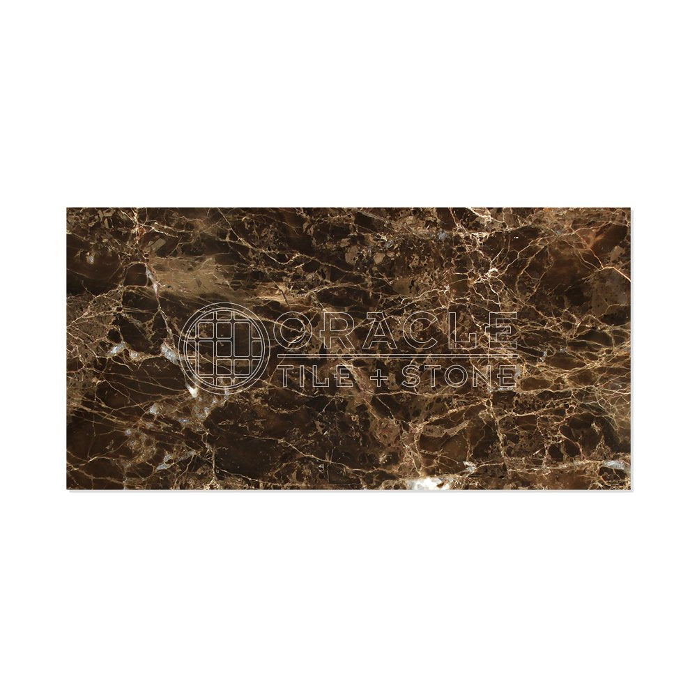 Emperador Dark Spanish Marble 6 X 12 Subway Field Tile, Brown, Polished, 1 Count, 2 Pieces