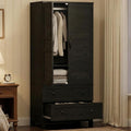 Armoire Wardrobe Closet with 2 Drawers, 72" Tall Wooden Clothing Wardrobe with Hanging Rod & DIY Adjustable Shelf