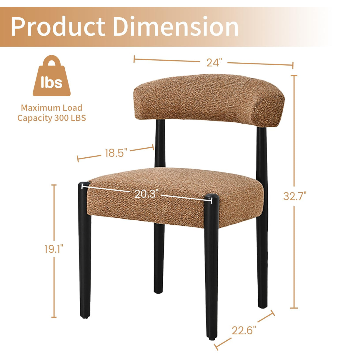 Wooden Dining Chairs Set of 4 with Black Wood Legs, Curved Backrest