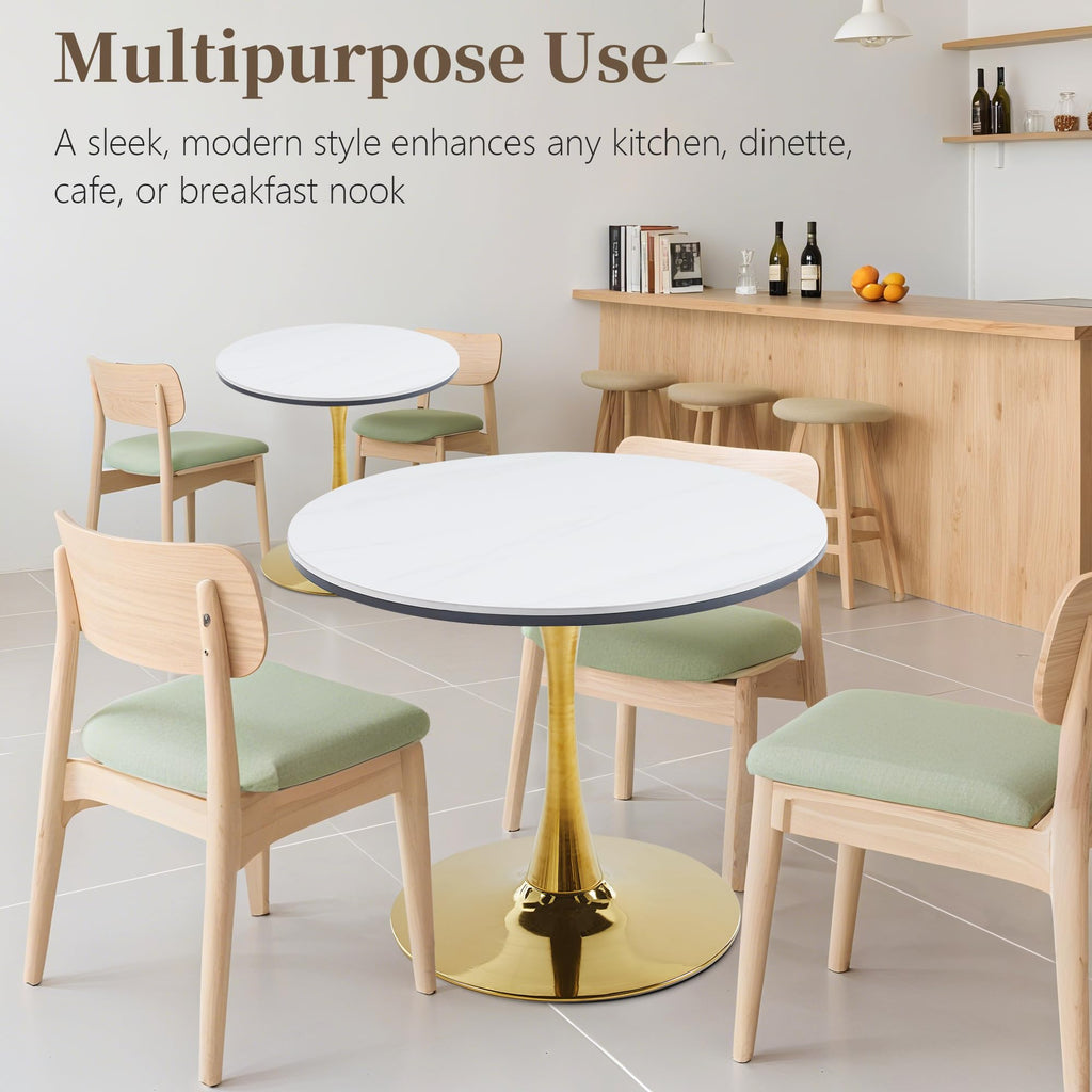 Inspired Saarinen Style 31.5" Sintered Stone Round Tulip Table with Gold Metal Pedestal