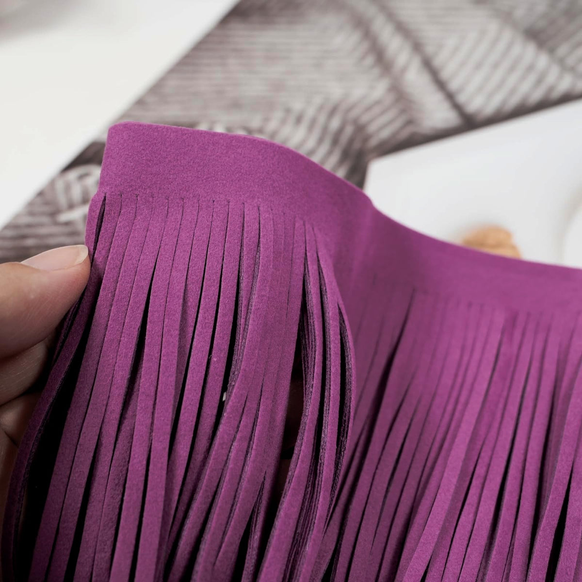 6 Inch Double Side Suede Tassel Fringe Trim, Faux Leather Fringe Trim for DIY Sewing Craft Garment Hem - 3 Yards