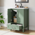 24" Light Green Freestanding Bathroom Vanity with Sink - Wooden Cabinet with Soft-Close Door