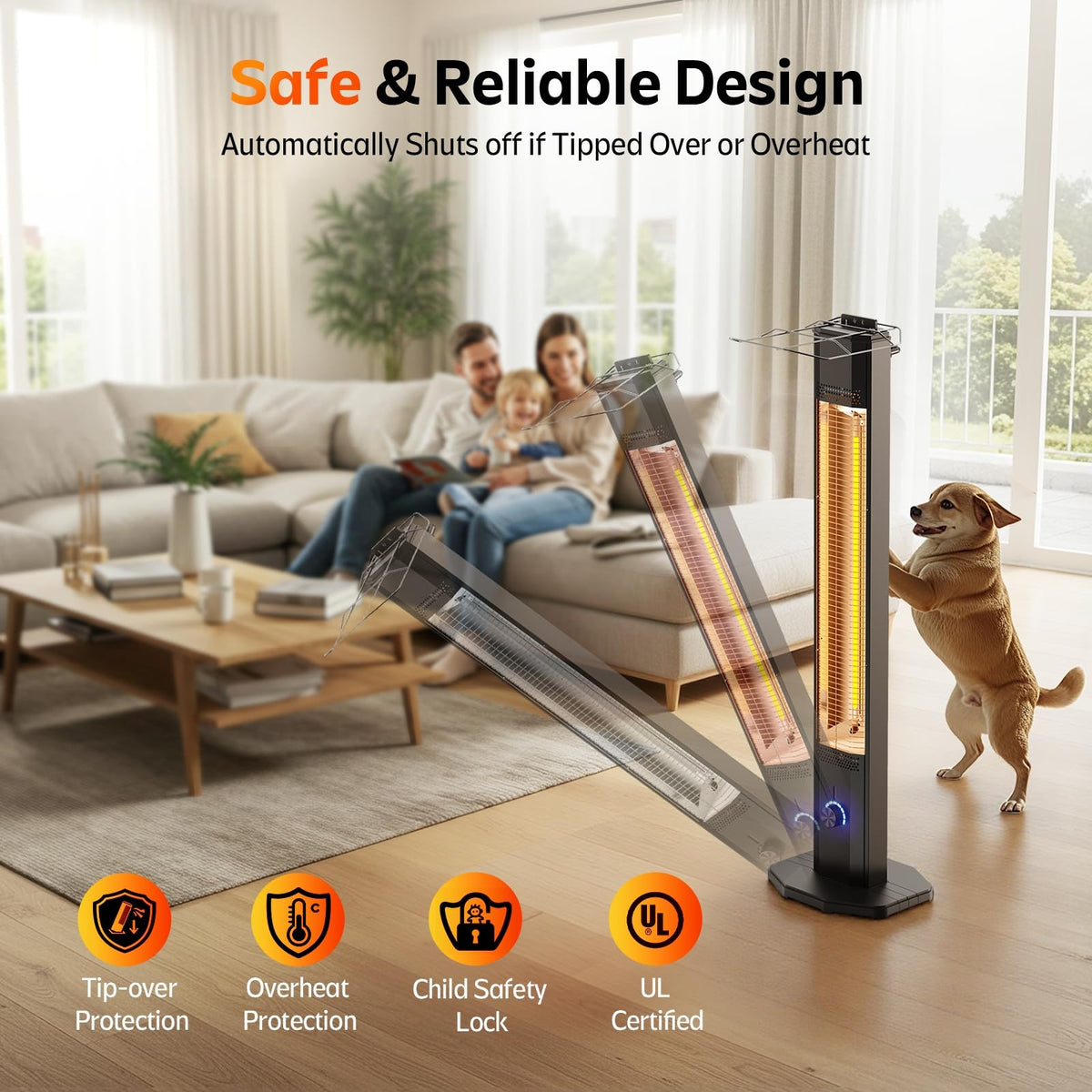 Outdoor Electric Patio Heater, 42-inch 1500W Infrared Tower Heater with 9 Heat Settings & 9H Timer, IPX5 Waterproof